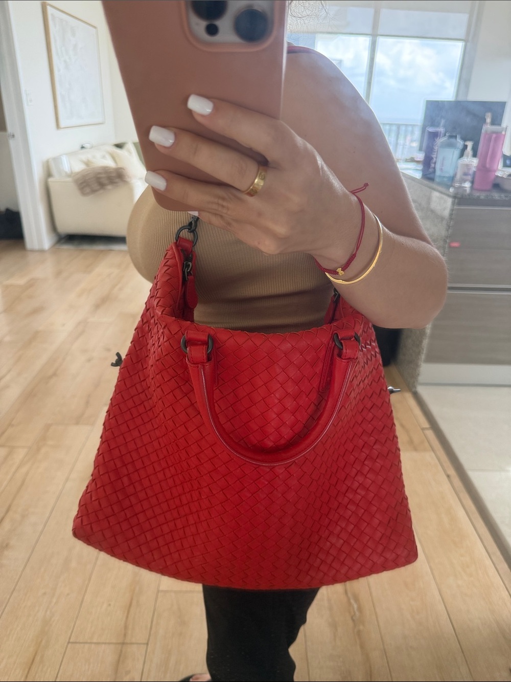 Bottega Veneta Red Intrecciato Woven Tote with Top Handles - Picture 12 of 13